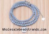 GMN7568 4mm faceted round blue angel skin beaded necklace with letter charm