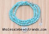 GMN7569 4mm faceted round amazonite beaded necklace with letter charm