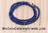 GMN7571 4mm faceted round lapis lazuli beaded necklace with letter charm