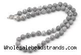 GMN7626 18 - 36 inches 8mm, 10mm matte grey picture jasper beaded necklaces