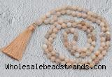 GMN766 Hand-knotted 8mm, 10mm sunstone 108 beads mala necklaces with tassel