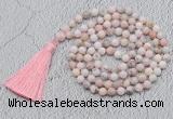 GMN769 Hand-knotted 8mm, 10mm natural pink opal 108 beads mala necklaces with tassel