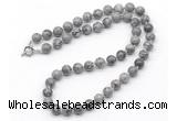 GMN7777 18 - 36 inches 8mm, 10mm round grey picture jasper beaded necklaces