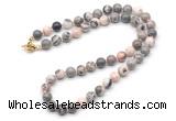 GMN7778 18 - 36 inches 8mm, 10mm round pink zebra jasper beaded necklaces