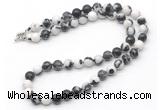 GMN7779 18 - 36 inches 8mm, 10mm round black & white jasper beaded necklaces