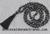 GMN778 Hand-knotted 8mm, 10mm black labradorite 108 beads mala necklaces with tassel