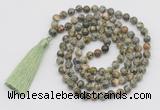 GMN790 Hand-knotted 8mm, 10mm rhyolite 108 beads mala necklace with tassel