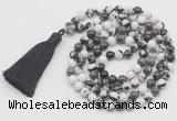 GMN793 Hand-knotted 8mm, 10mm black & white jasper 108 beads mala necklace with tassel