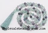 GMN810 Hand-knotted 8mm, 10mm fluorite 108 beads mala necklace with tassel