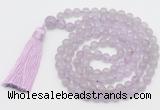 GMN811 Hand-knotted 8mm, 10mm lavender amethyst 108 beads mala necklace with tassel