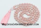 GMN814 Hand-knotted 8mm, 10mm Chinese pink opal 108 beads mala necklace with tassel