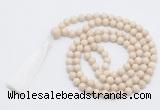 GMN815 Hand-knotted 8mm, 10mm white fossil jasper 108 beads mala necklace with tassel