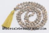 GMN819 Hand-knotted 8mm, 10mm feldspar 108 beads mala necklace with tassel