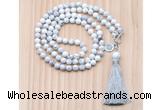 GMN8200 18 - 36 inches 8mm white howlite 54, 108 beads mala necklace with tassel