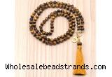 GMN8209 18 - 36 inches 8mm yellow tiger eye 54, 108 beads mala necklace with tassel