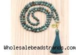 GMN8214 18 - 36 inches 8mm African turquoise 54, 108 beads mala necklace with tassel