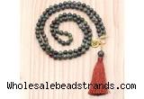 GMN8216 18 - 36 inches 8mm dragon blood jasper 54, 108 beads mala necklace with tassel