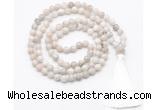 GMN8405 8mm, 10mm white crazy agate 27, 54, 108 beads mala necklace with tassel