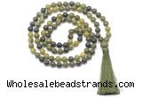 GMN8408 8mm, 10mm Canadian jade 27, 54, 108 beads mala necklace with tassel