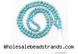 GMN8411 8mm, 10mm blue howlite 27, 54, 108 beads mala necklace with tassel