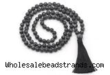 GMN8432 8mm, 10mm matte black labradorite 27, 54, 108 beads mala necklace with tassel