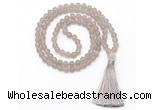 GMN8442 8mm, 10mm matte grey agate 27, 54, 108 beads mala necklace with tassel