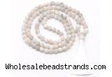 GMN8444 8mm, 10mm matte white crazy agate 27, 54, 108 beads mala necklace with tassel