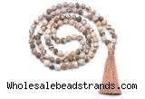 GMN8451 8mm, 10mm matte zebra jasper 27, 54, 108 beads mala necklace with tassel