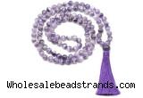 GMN8461 8mm, 10mm dogtooth amethyst 27, 54, 108 beads mala necklace with tassel