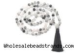 GMN8463 8mm, 10mm black rutilated quartz 27, 54, 108 beads mala necklace with tassel