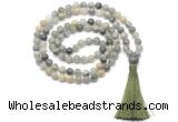 GMN8466 8mm, 10mm seaweed quartz 27, 54, 108 beads mala necklace with tassel