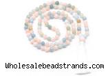 GMN8467 8mm, 10mm morganite 27, 54, 108 beads mala necklace with tassel