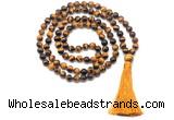 GMN8477 8mm, 10mm yellow tiger eye 27, 54, 108 beads mala necklace with tassel