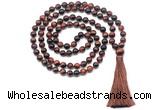 GMN8479 8mm, 10mm red tiger eye 27, 54, 108 beads mala necklace with tassel