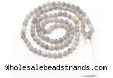 GMN8491 8mm, 10mm grey banded agate 27, 54, 108 beads mala necklace with tassel