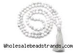 GMN8510 8mm, 10mm white howlite 27, 54, 108 beads mala necklace with tassel