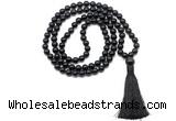 GMN8513 8mm, 10mm black obsidian 27, 54, 108 beads mala necklace with tassel