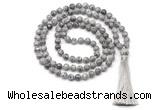 GMN8523 8mm, 10mm grey picture jasper 27, 54, 108 beads mala necklace with tassel