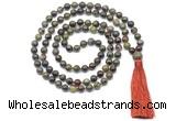 GMN8525 8mm, 10mm dragon blood jasper 27, 54, 108 beads mala necklace with tassel