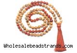 GMN8552 8mm, 10mm picture jasper & red jasper 108 beads mala necklace with tassel