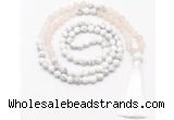 GMN8559 8mm, 10mm matte rose quartz & matte white howlite 108 beads mala necklace with tassel