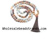 GMN8568 8mm, 10mm matte mixed amazonite & jasper 108 beads mala necklace with tassel