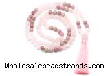 GMN8580 8mm, 10mm rose quartz & pink wooden jasper 108 beads mala necklace with tassel