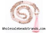 GMN8581 8mm, 10mm sunstone, rose quartz & white jade 108 beads mala necklace with tassel