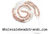 GMN8584 8mm, 10mm sunstone, white crystal & white jade 108 beads mala necklace with tassel