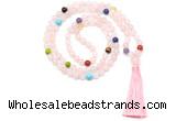 GMN8610 Hand-knotted 7 Chakra 8mm, 10mm rose quartz 108 beads mala necklace with tassel