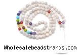 GMN8619 Hand-knotted 7 Chakra 8mm, 10mm white crazy lace agate 108 beads mala necklace with tassel