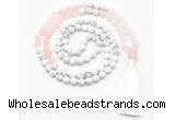 GMN8626 8mm, 10mm matte white howlite & rose quartz 108 beads mala necklace with tassel