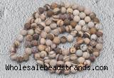 GMN909 Hand-knotted 8mm, 10mm matte brown zebra jasper 108 beads mala necklaces