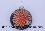 LP45 13*32*43mm flat round inner flower lampwork glass pendants